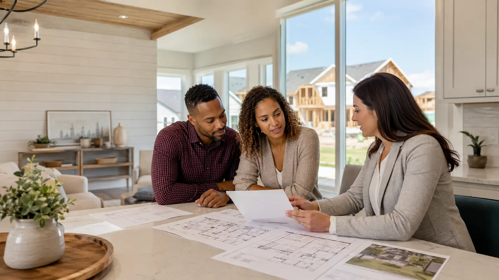 New construction buyers reviewing home plans and financing options in Northeast Florida