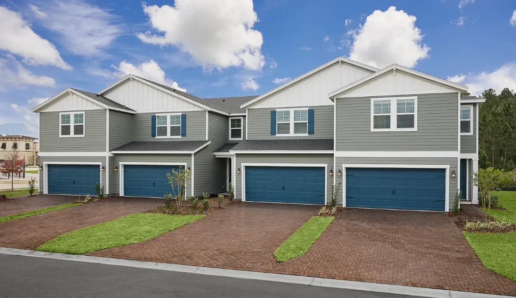 Hampton townhome model exterior at Parkside at Shearwater in St. Augustine, Florida.